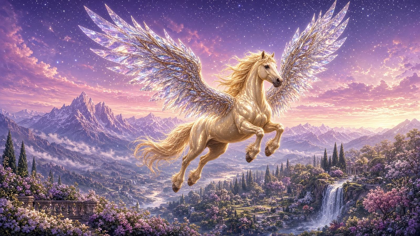 The PETANO flying in pastel light over the mountains and gardens of Sheen